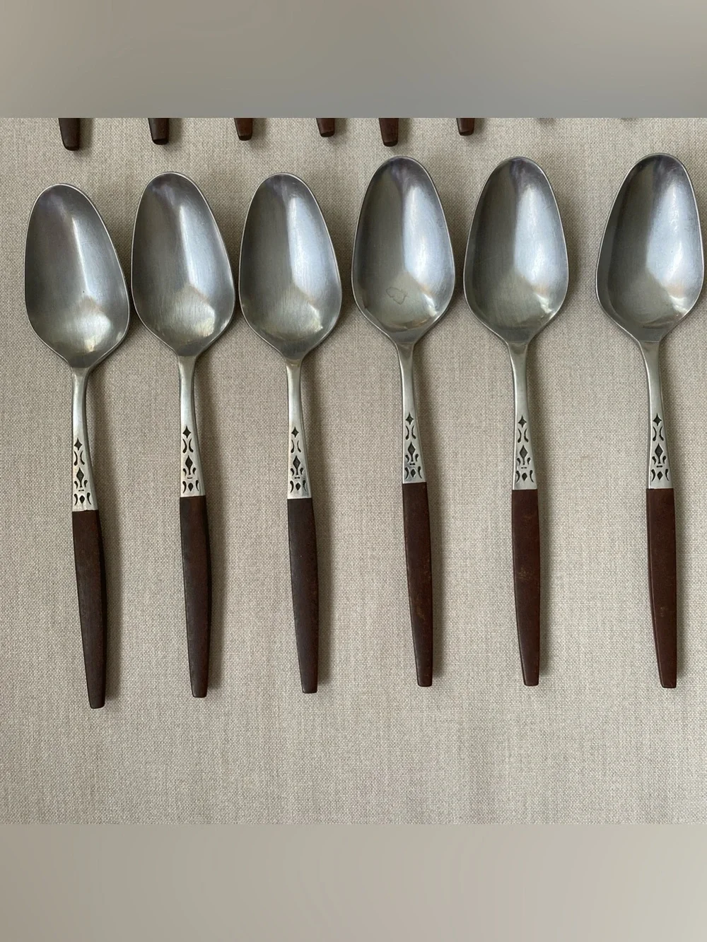 VTG MCM Grand Prix Dior Muffin Flatware 19 Pc Lot Stainless Japan Faux Wood